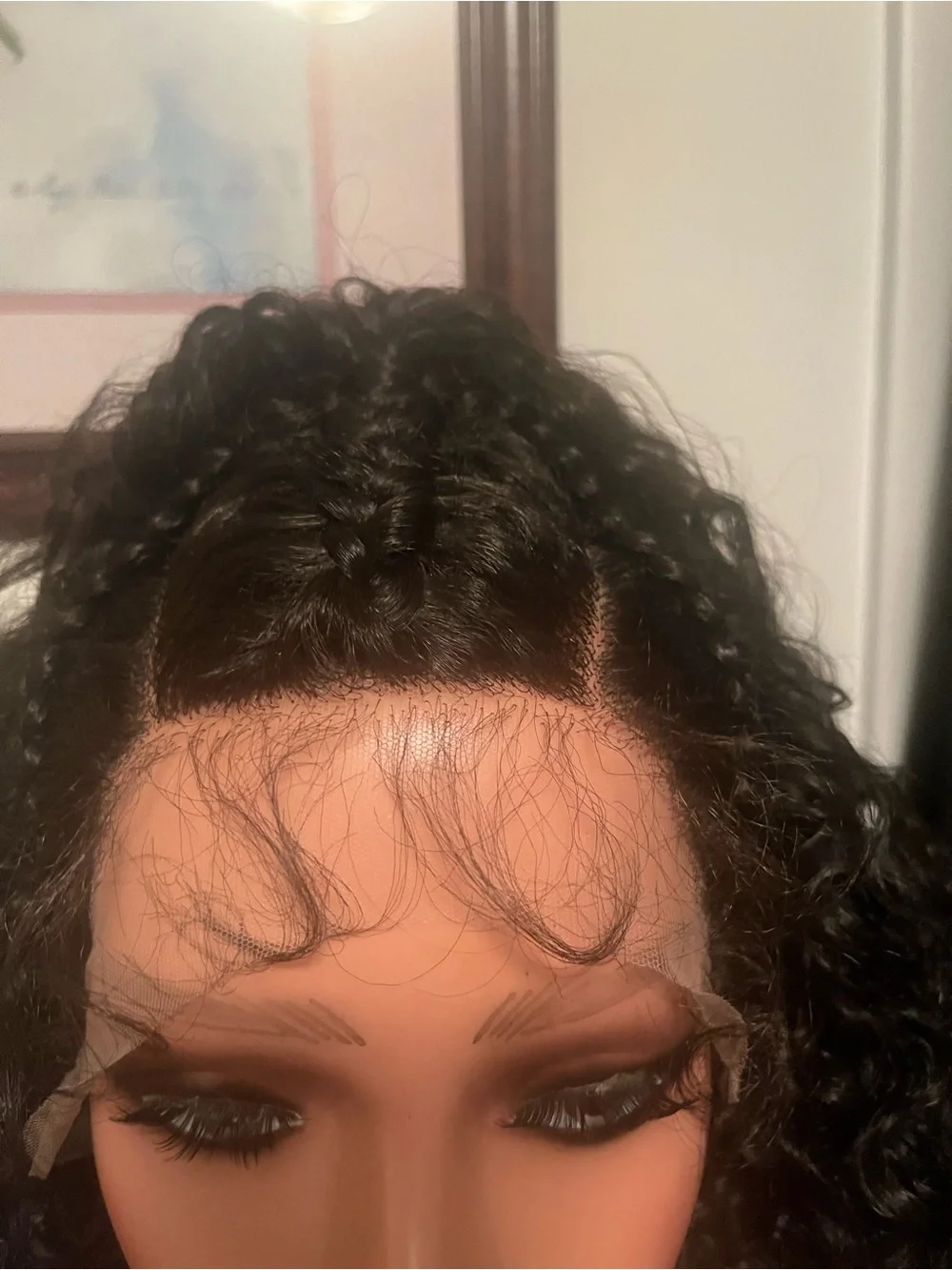 Hand-Braided Natural Black Curly Lace Front Wig - Women Hair